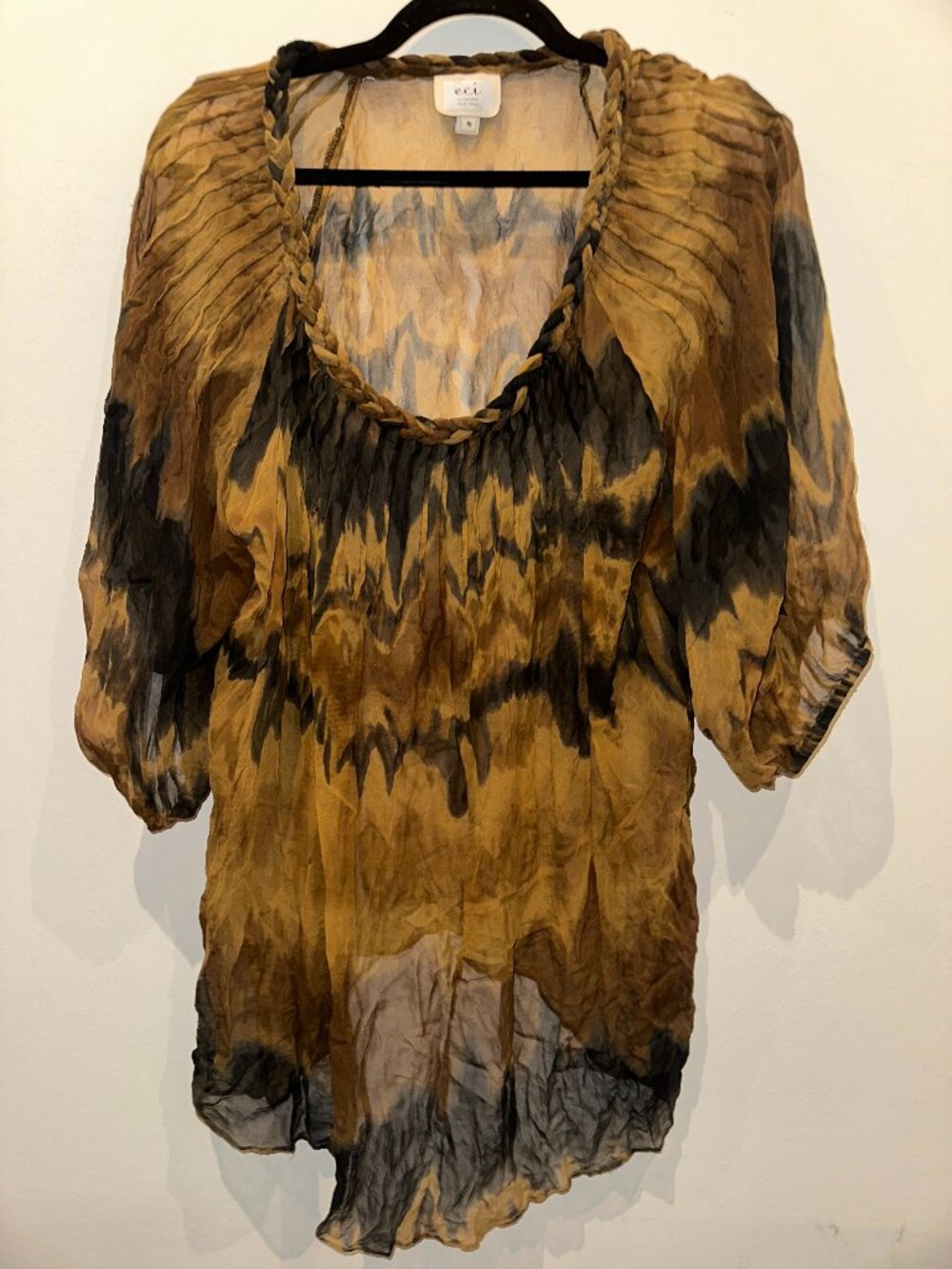 ECI Woman New York Brown Black Tie Dye Blouse Top